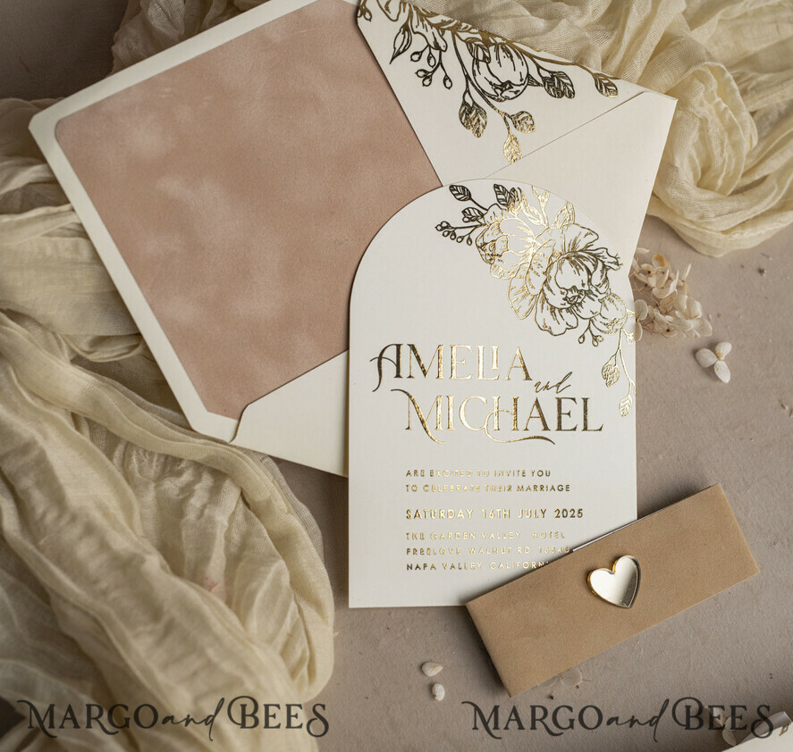 HOCHZEITS EINLADUNGEN Gold / Roségold / Silber / Glitzer Arch Gold Ivory Gold Hochzeitsinvitation Suite, Ecru Floral Hochzeitskarten, Glamour Hochzeitskarten, Elegantes Hochzeitsset