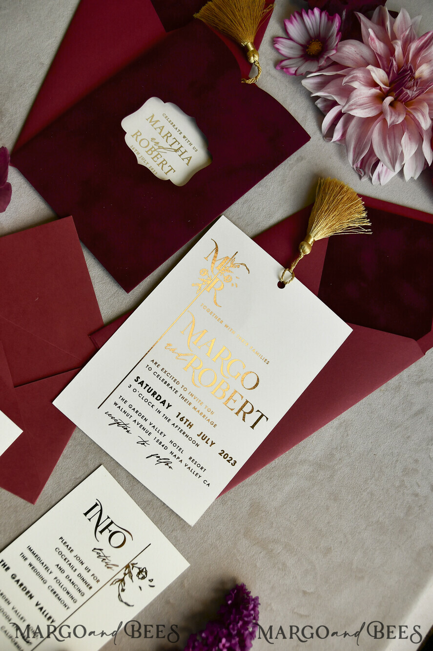 HOCHZEITS EINLADUNGEN Gold / Roségold / Silber / Glitzer Bordeaux Hochzeitseinladung, samtige burgunderrote und goldene Hochzeitseinladungen, königliche scharlachrote Hochzeitkarten