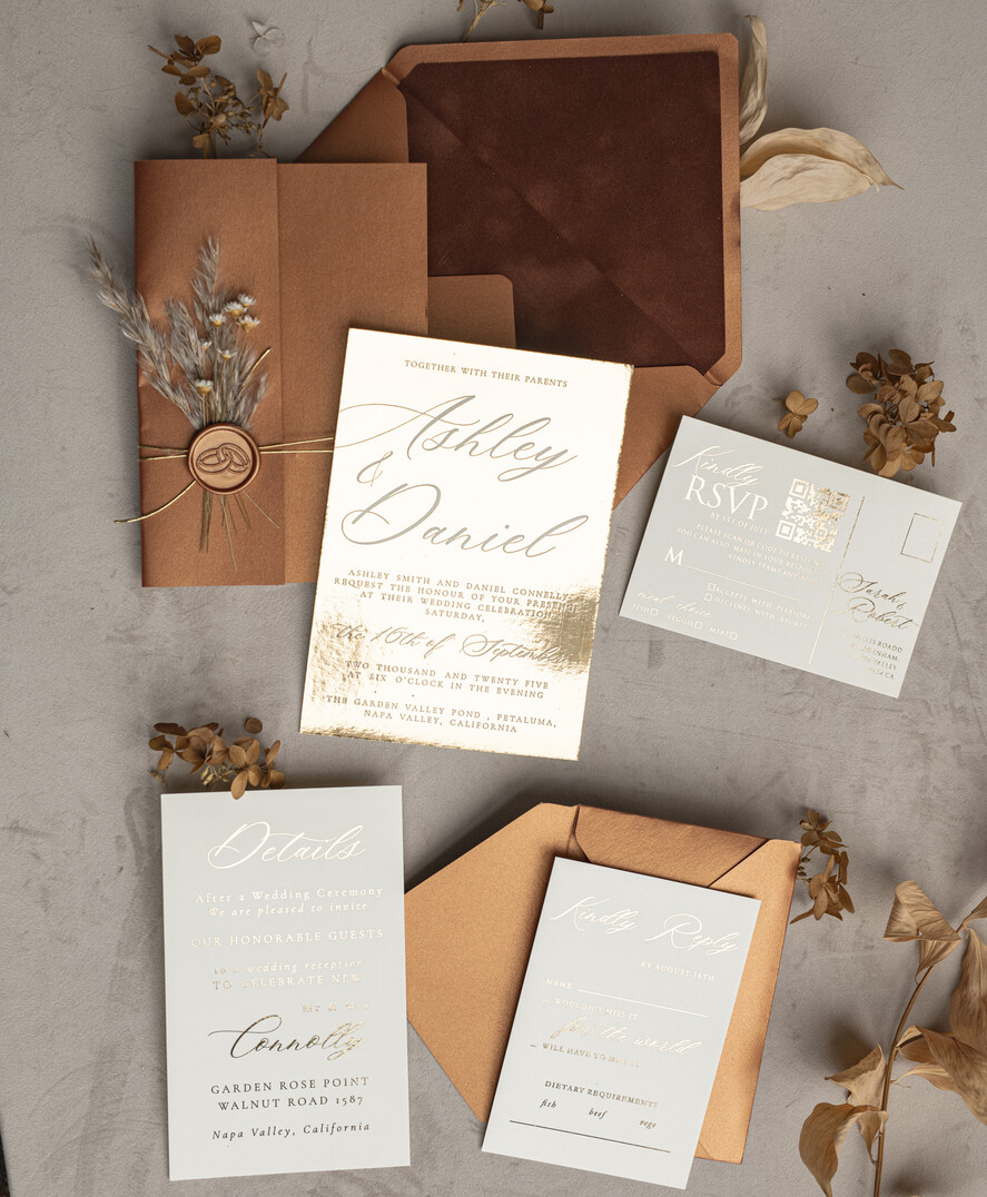 HOCHZEITS EINLADUNGEN Gold / Roségold / Silber / Glitzer Fall Spiegel Gold Hochzeitseinladungen, Elegante Terrakotta Hochzeitseinladungen, Gebranntes Orange Acryl Hochzeitseinladungen, Spiegel Gold Plexi Hochzeitseinladung Suite