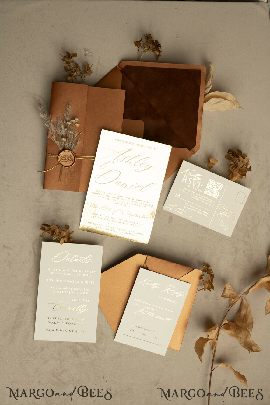 HOCHZEITS EINLADUNGEN Gold / Roségold / Silber / Glitzer Fall Spiegel Gold Hochzeitseinladungen, Elegante Terrakotta Hochzeitseinladungen, Gebranntes Orange Acryl Hochzeitseinladungen, Spiegel Gold Plexi Hochzeitseinladung Suite