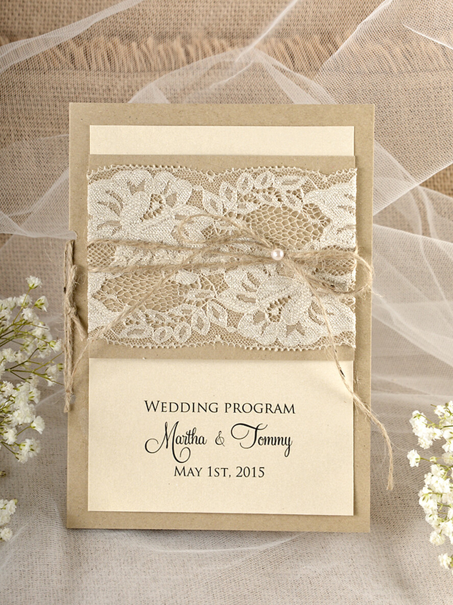 MENU & PROGRAMS rustic Rustic Wedding Program with Burlap, Barn Wedding Program, Eco Romantic Personalized Cards with Twine, Simple Rustic Lace Wedding Program, Elegant Booklet Rustic