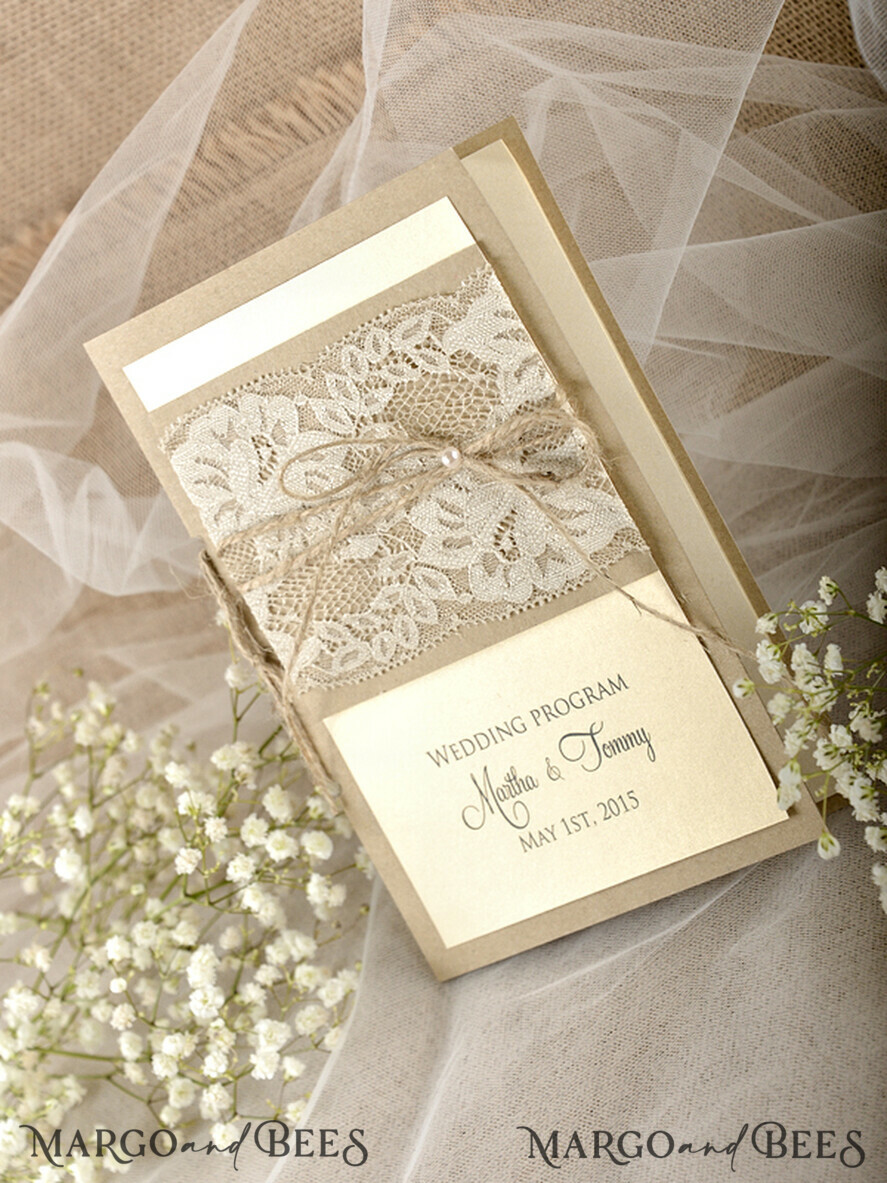 MENU & PROGRAMS rustic Rustic Wedding Program with Burlap, Barn Wedding Program, Eco Romantic Personalized Cards with Twine, Simple Rustic Lace Wedding Program, Elegant Booklet Rustic