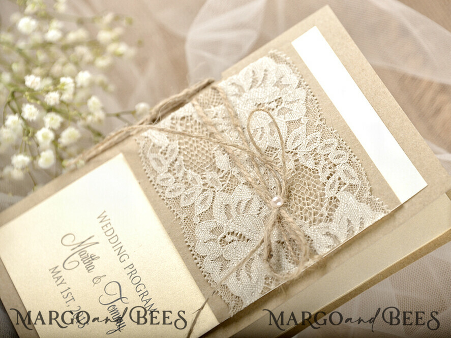 MENU & PROGRAMS rustic Rustic Wedding Program with Burlap, Barn Wedding Program, Eco Romantic Personalized Cards with Twine, Simple Rustic Lace Wedding Program, Elegant Booklet Rustic