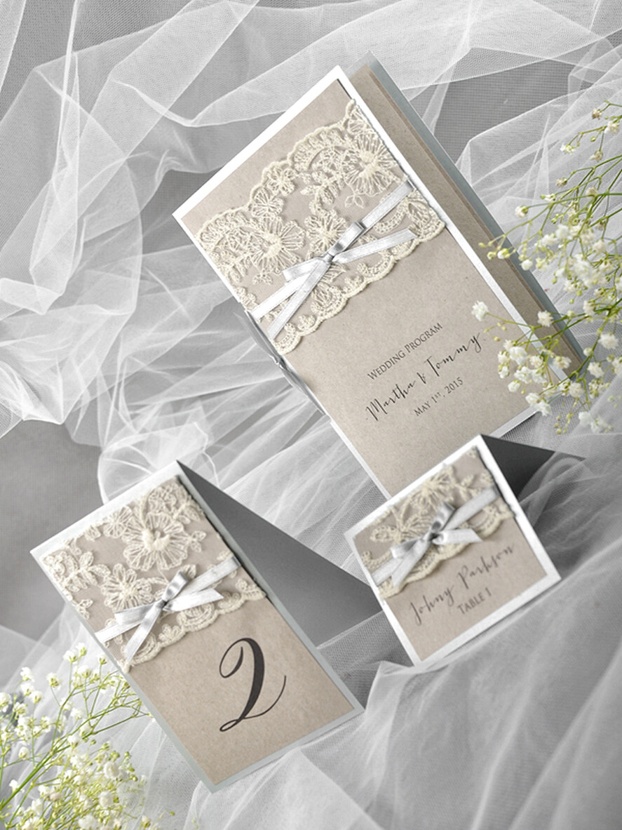 MENU & PROGRAMS rustic Grey Rustic Wedding Program with Ribbon, Barn Wedding Program, Eco Romantic Personalized Cards, Simple Rustic Lace Wedding Program, Elegant Booklet Rustic Wedding Cards