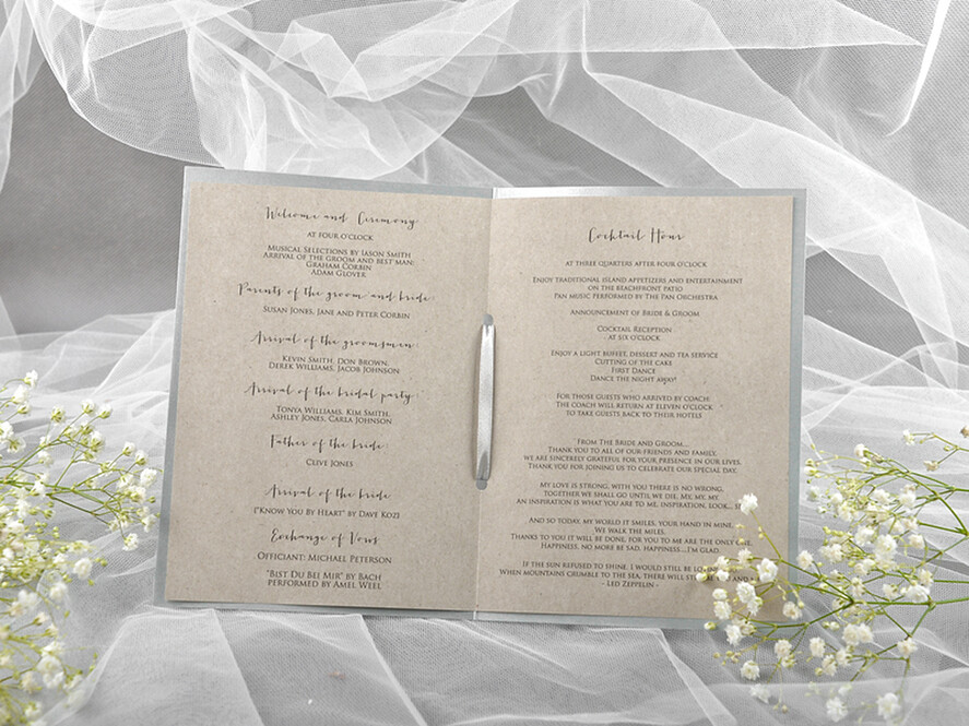 MENU & PROGRAMS rustic Grey Rustic Wedding Program with Ribbon, Barn Wedding Program, Eco Romantic Personalized Cards, Simple Rustic Lace Wedding Program, Elegant Booklet Rustic Wedding Cards