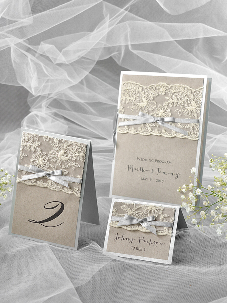 MENU & PROGRAMS rustic Grey Rustic Wedding Program with Ribbon, Barn Wedding Program, Eco Romantic Personalized Cards, Simple Rustic Lace Wedding Program, Elegant Booklet Rustic Wedding Cards