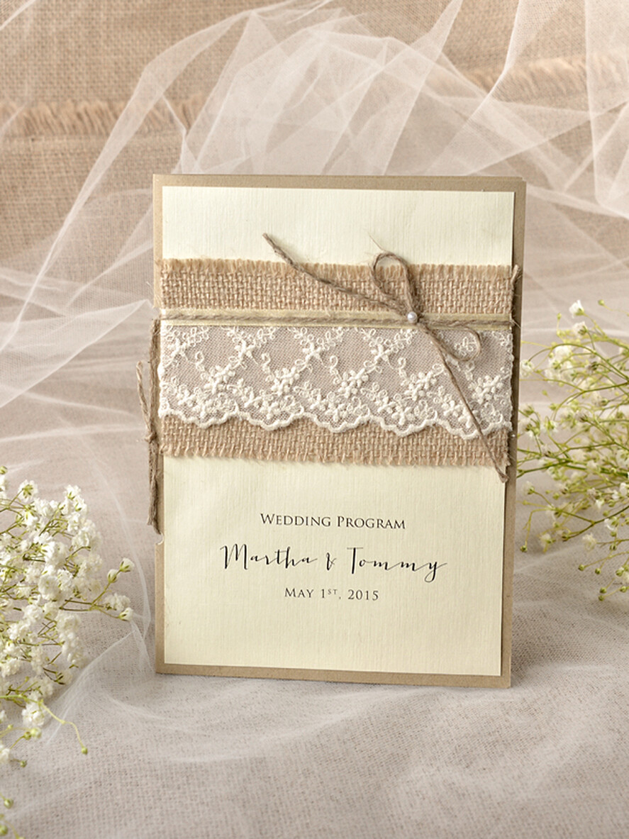 MENU & PROGRAMS rustic Ecru Rustic Wedding Program with Burlap, Barn Wedding Program, Eco Romantic Personalized Cards with Twine, Simple Rustic Lace Wedding Program, Elegant Booklet Rustic Wedding Cards