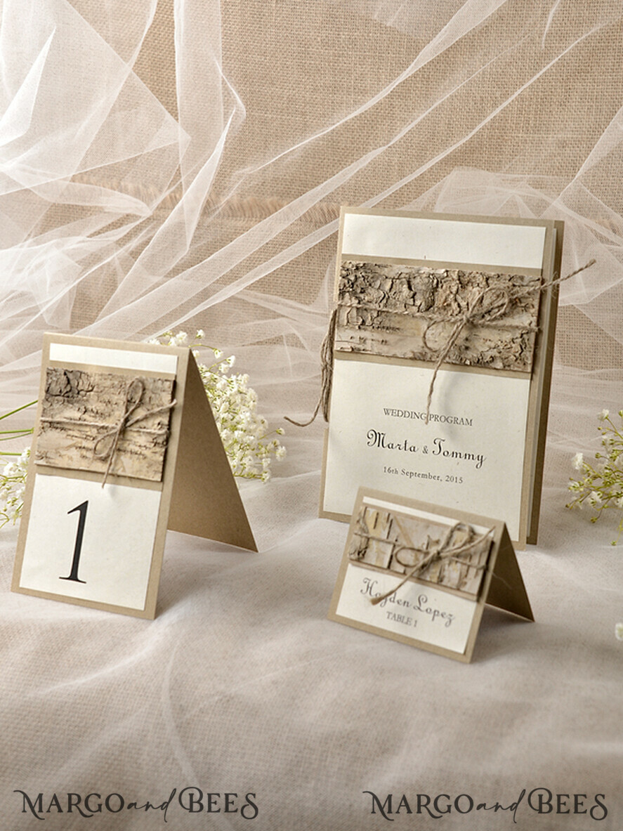 MENU & PROGRAMS rustic Rustic Wedding Program with Wooden Decoration, Barn Wedding Program, Eco Romantic Personalized Cards with Twine, Simple Ecru Wedding Program, Elegant Booklet Rustic Wedding Cards