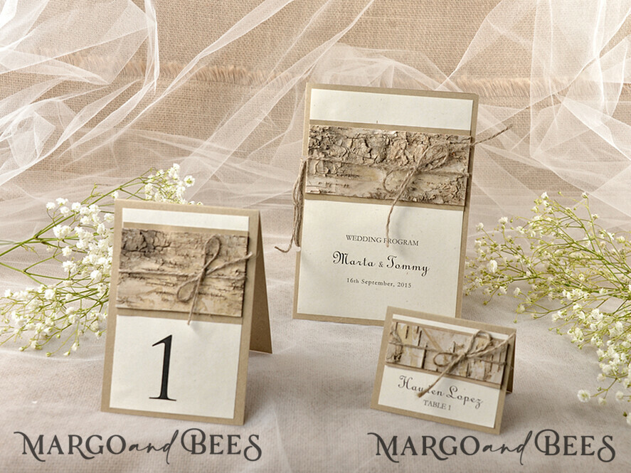 MENU & PROGRAMS rustic Rustic Wedding Program with Wooden Decoration, Barn Wedding Program, Eco Romantic Personalized Cards with Twine, Simple Ecru Wedding Program, Elegant Booklet Rustic Wedding Cards