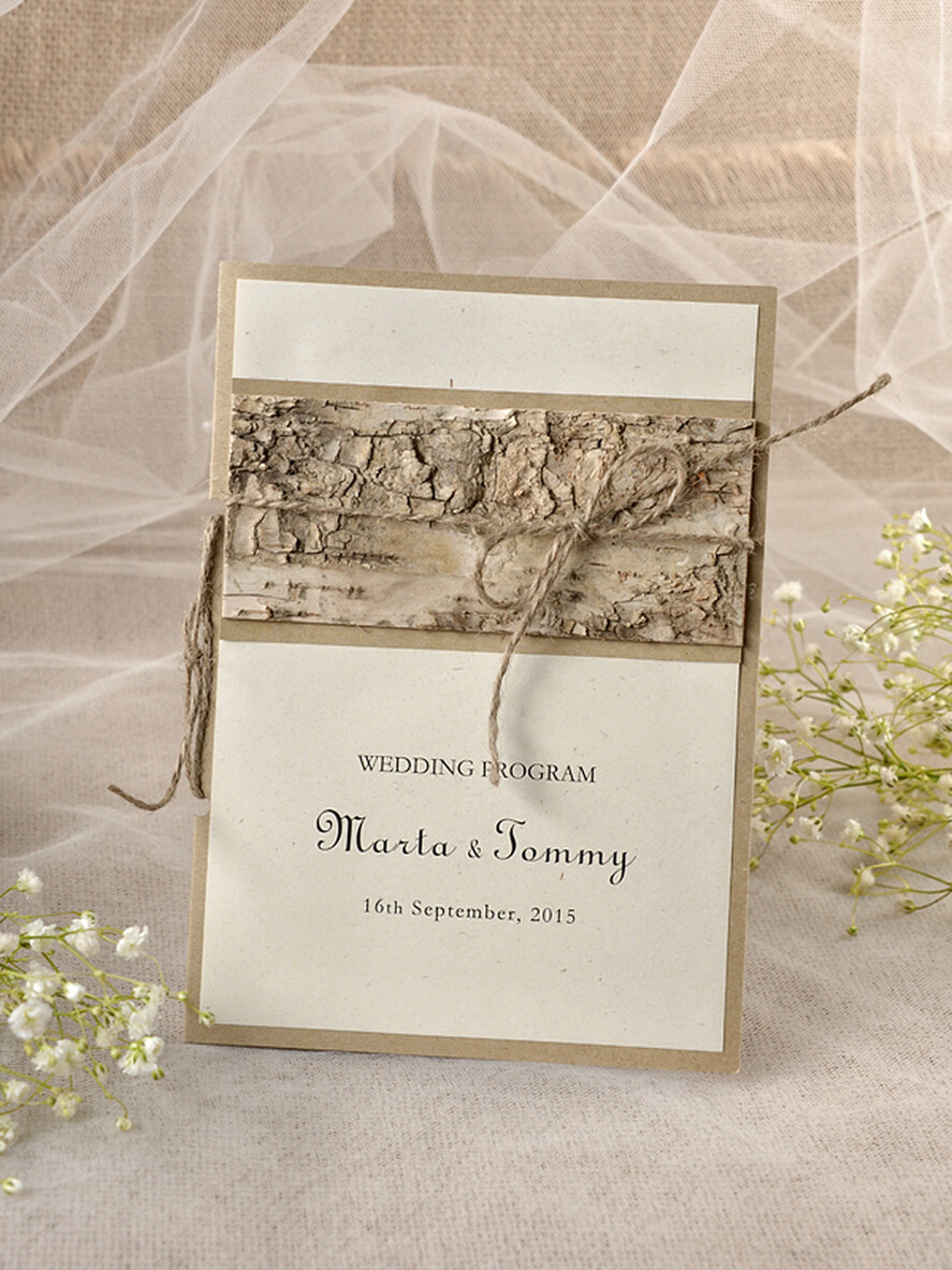MENU & PROGRAMS rustic Rustic Wedding Program with Wooden Decoration, Barn Wedding Program, Eco Romantic Personalized Cards with Twine, Simple Ecru Wedding Program, Elegant Booklet Rustic Wedding Cards
