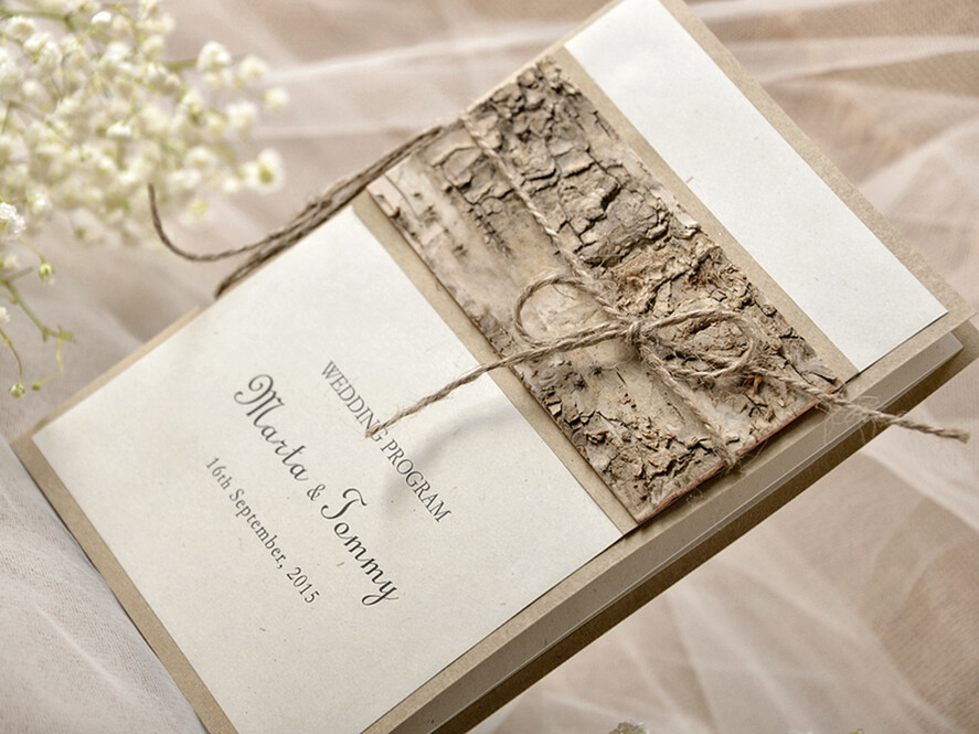 MENU & PROGRAMS rustic Rustic Wedding Program with Wooden Decoration, Barn Wedding Program, Eco Romantic Personalized Cards with Twine, Simple Ecru Wedding Program, Elegant Booklet Rustic Wedding Cards