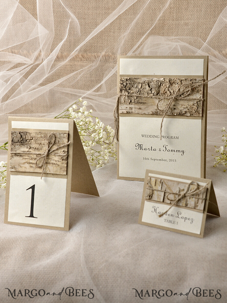 MENU & PROGRAMS rustic Rustic Wedding Program with Wooden Decoration, Barn Wedding Program, Eco Romantic Personalized Cards with Twine, Simple Ecru Wedding Program, Elegant Booklet Rustic Wedding Cards