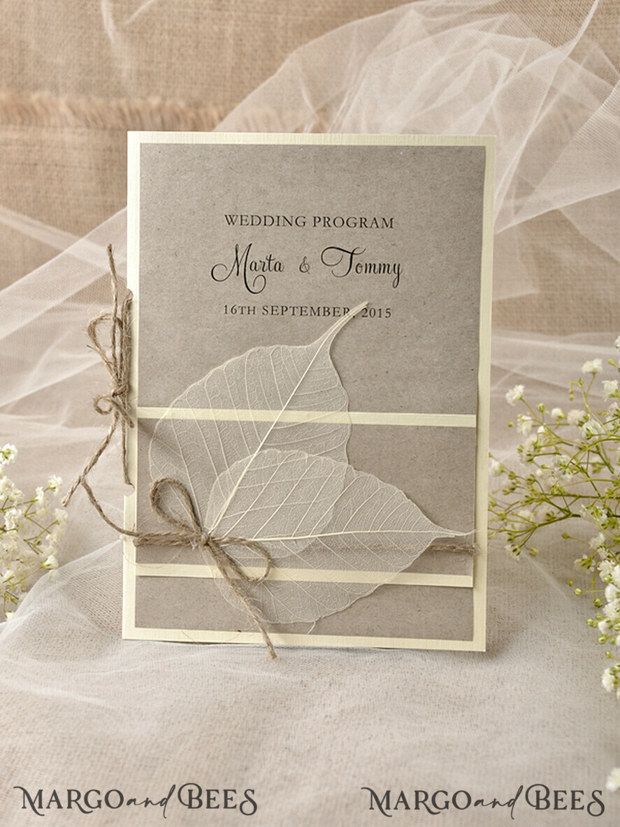MENU & PROGRAMS rustic Eco Brown Wedding Program with twine, Barn Wedding Program, Rustic Romantic Personalized Cards, Simple Rustic Wedding Program, Elegant Booklet Wedding Cards