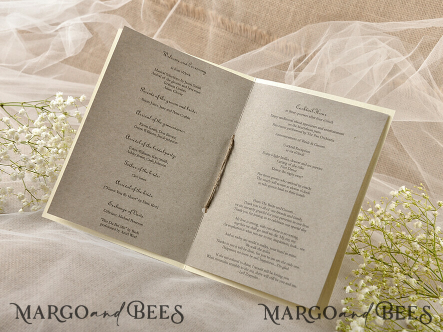 MENU & PROGRAMS rustic Eco Brown Wedding Program with twine, Barn Wedding Program, Rustic Romantic Personalized Cards, Simple Rustic Wedding Program, Elegant Booklet Wedding Cards