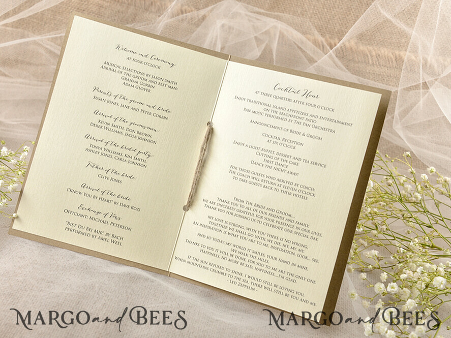 MENU & PROGRAMS rustic Ecru Rustic Wedding Program with Wooden hearts, Barn Wedding Program, Eco Romantic Personalized Cards with Twine, Simple Rustic Lace Wedding Program, Elegant Booklet Rustic Wedding Cards