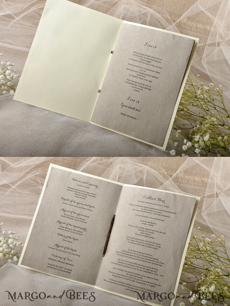 MENU & PROGRAMS rustic Rustic Dandelion Wedding Program with twine, Barn Wedding Program, Eco Romantic Personalized Cards, Simple Rustic Lace Wedding Program, Elegant Booklet Brown Wedding Cards