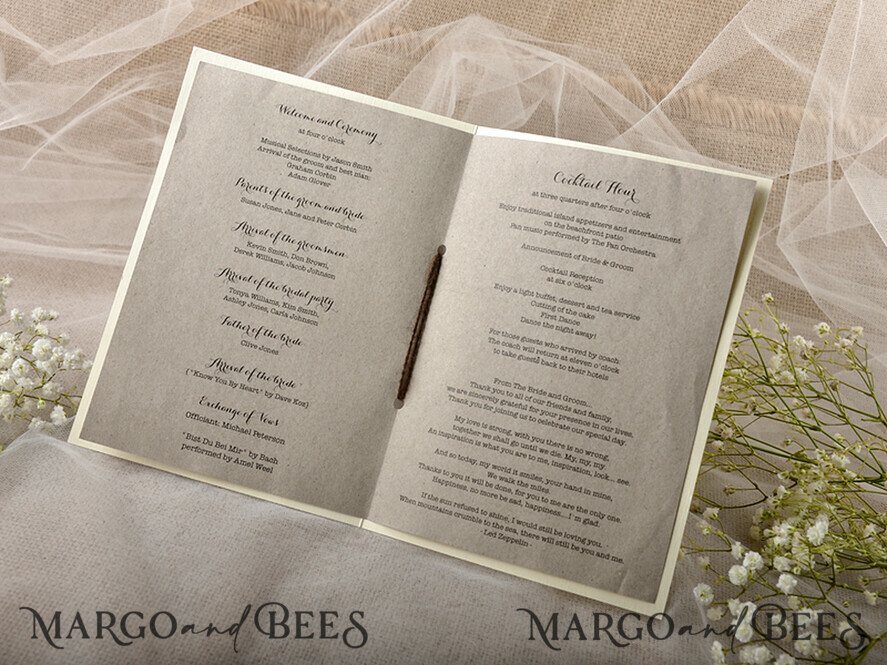MENU & PROGRAMS rustic Rustic Dandelion Wedding Program with twine, Barn Wedding Program, Eco Romantic Personalized Cards, Simple Rustic Lace Wedding Program, Elegant Booklet Brown Wedding Cards
