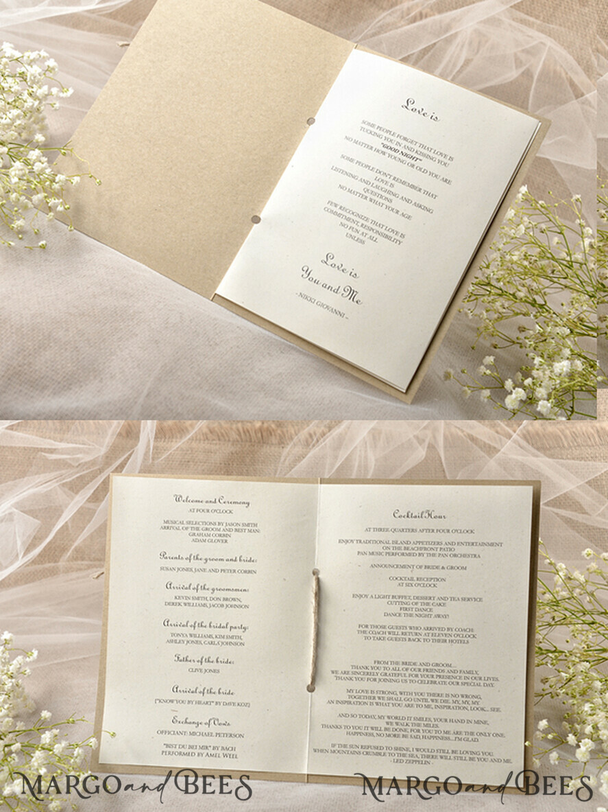 MENU & PROGRAMS rustic Ecru Rustic Wedding Program with Lace, Barn Wedding Program, Eco Romantic Personalized Cards with Twine, Simple Rustic Lace Wedding Program, Elegant Booklet Rustic Wedding Cards