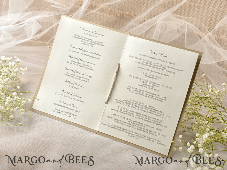MENU & PROGRAMS rustic Ecru Rustic Wedding Program with Lace, Barn Wedding Program, Eco Romantic Personalized Cards with Twine, Simple Rustic Lace Wedding Program, Elegant Booklet Rustic Wedding Cards