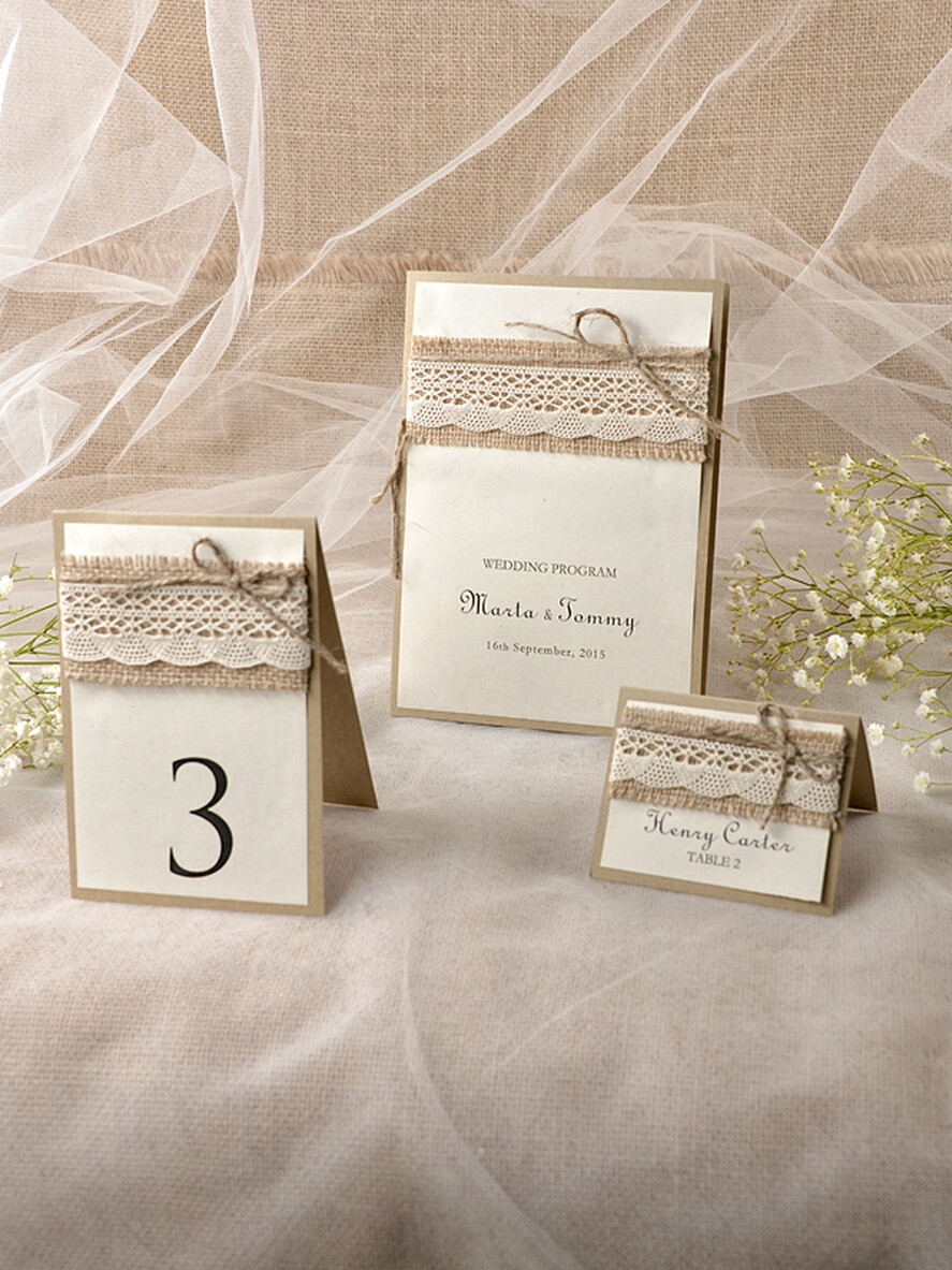 MENU & PROGRAMS rustic Ecru Rustic Wedding Program with Lace, Barn Wedding Program, Eco Romantic Personalized Cards with Twine, Simple Rustic Lace Wedding Program, Elegant Booklet Rustic Wedding Cards