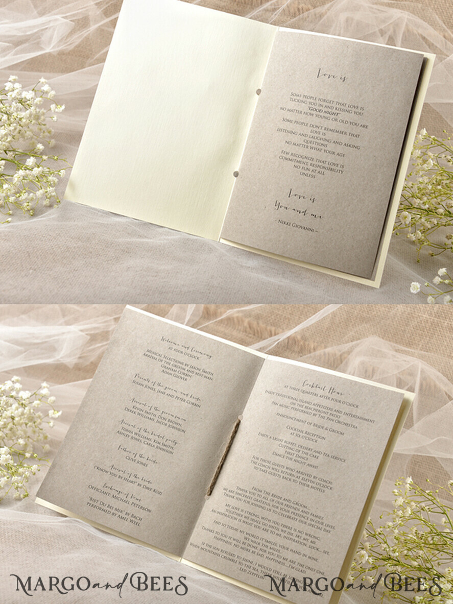 MENU & PROGRAMS rustic Rustic Wedding Program with Lace, Barn Wedding Program, Eco Romantic Personalized Cards with Twine, Simple Rustic Lace Wedding Program, Elegant Booklet Brown Wedding Cards