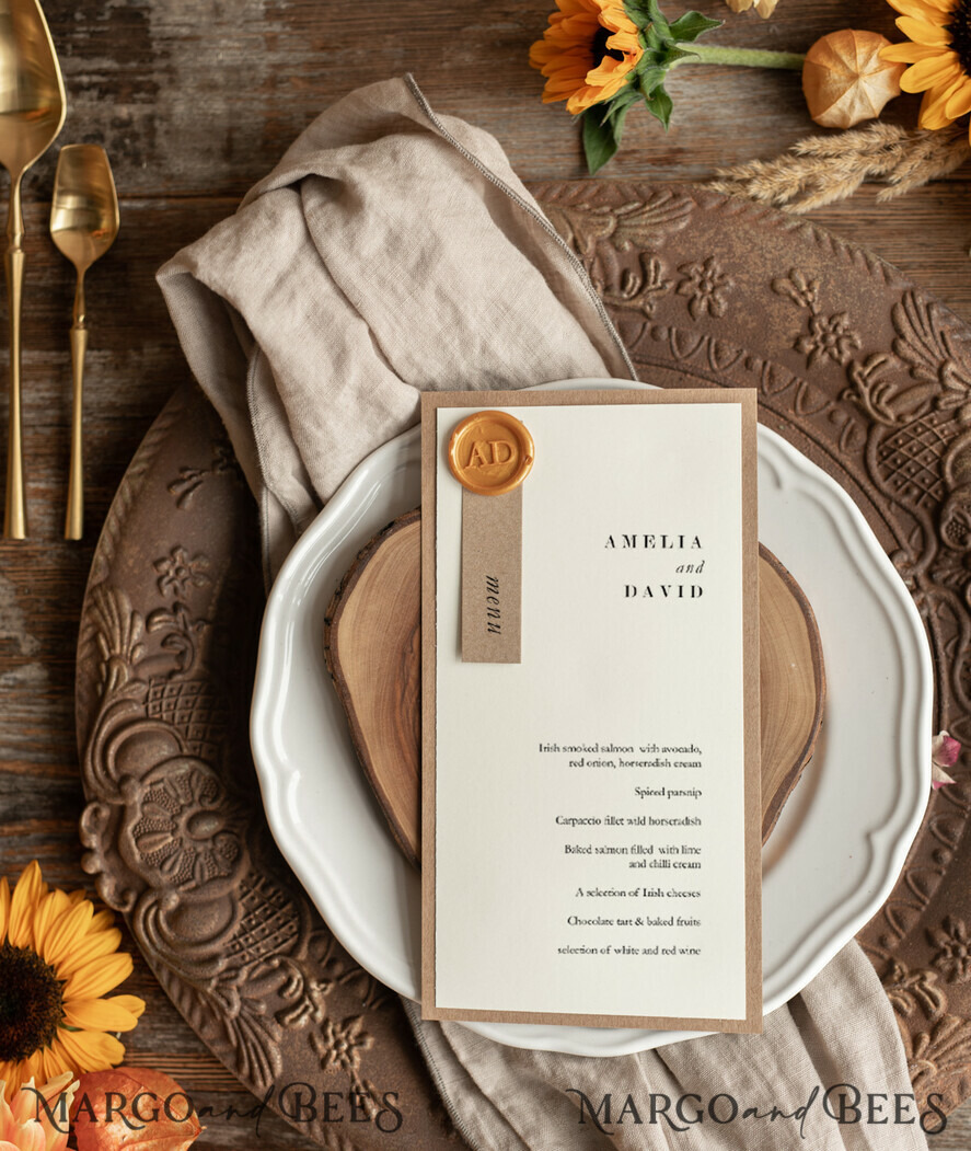 MENU & PROGRAMS rustic Rustic Wedding Menu with Wax Seal, Barn Wedding Dinner Menu, Eco Romantic Personalized Cards, Kraft Wedding Menu, Simple Rustic Wedding Menu, Elegant Ecru Wedding Menu Cards