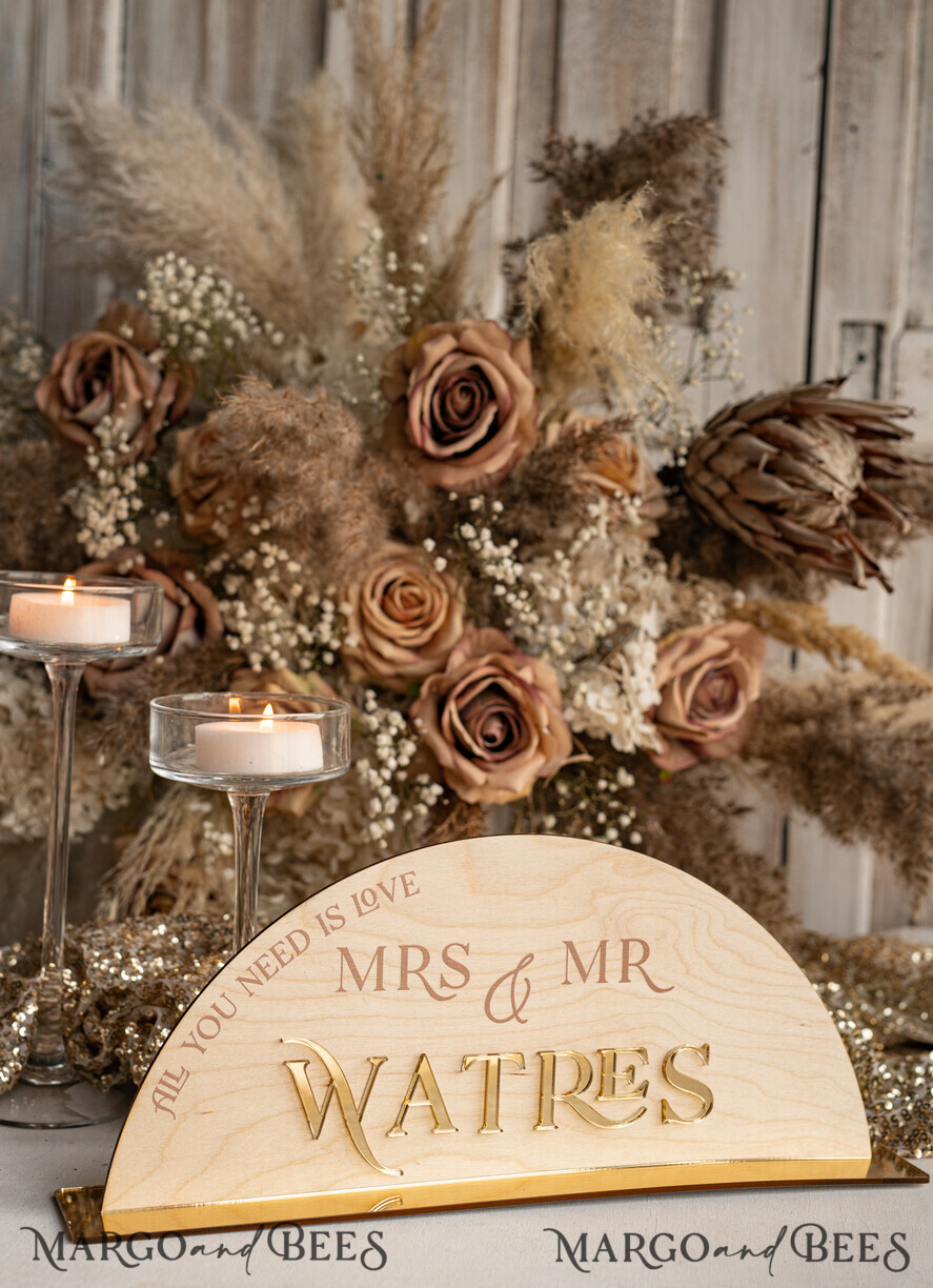 TABLE DECOR SIGNS Wood Eco Rustic Table numbers Rustic Wood and Golden Top Table Mr Mrs signs with stand, Country Barn Top Table Sign, Wood & Golden Top Table Mr Mrs signs, Country Barn Wedding Table Decor Centerpieces