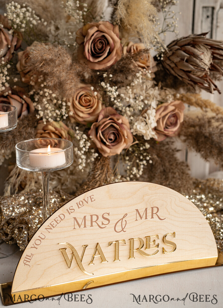 TABLE DECOR SIGNS Wood Eco Rustic Table numbers Rustic Wood and Golden Top Table Mr Mrs signs with stand, Country Barn Top Table Sign, Wood & Golden Top Table Mr Mrs signs, Country Barn Wedding Table Decor Centerpieces