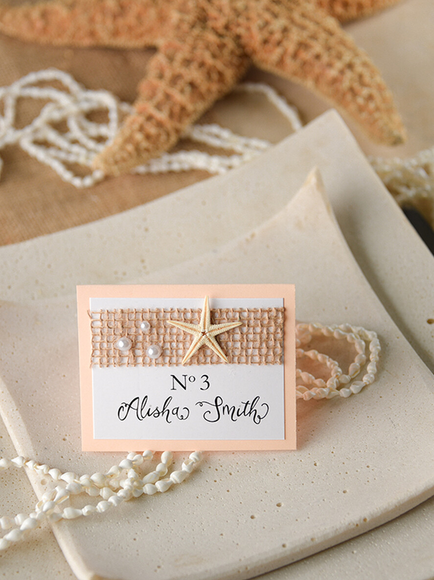 PLACE CARDS / TABLE CARDS Beach/marine/ Destionation Wedding Theme Romantic Marine Wedding Place Card with a Starfish, Elegant Marine Name Tags For Your Wedding Tables, Delicate Burlap White Wedding Place Cards, Editable Text