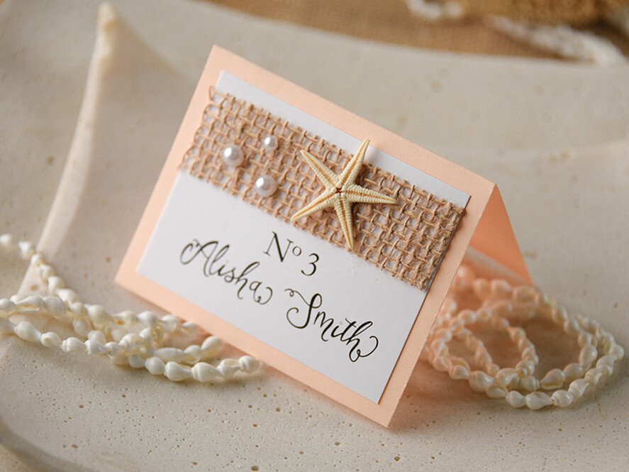 PLACE CARDS / TABLE CARDS Beach/marine/ Destionation Wedding Theme Romantic Marine Wedding Place Card with a Starfish, Elegant Marine Name Tags For Your Wedding Tables, Delicate Burlap White Wedding Place Cards, Editable Text