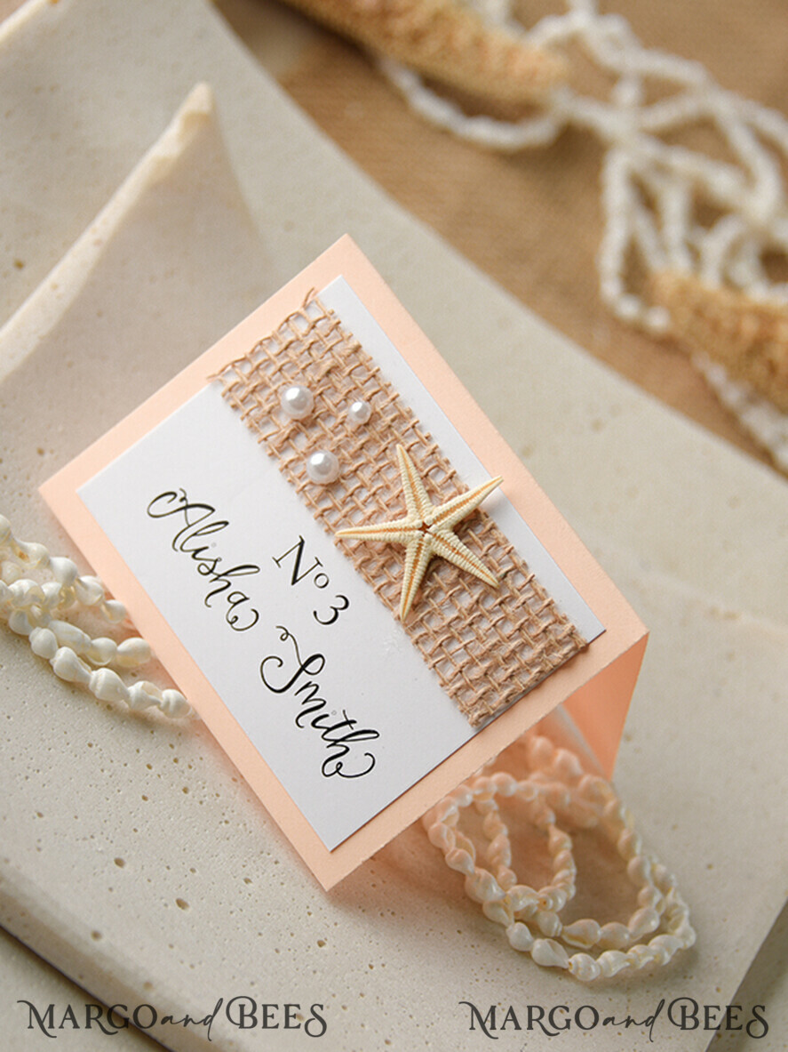 PLACE CARDS / TABLE CARDS Beach/marine/ Destionation Wedding Theme Romantic Marine Wedding Place Card with a Starfish, Elegant Marine Name Tags For Your Wedding Tables, Delicate Burlap White Wedding Place Cards, Editable Text