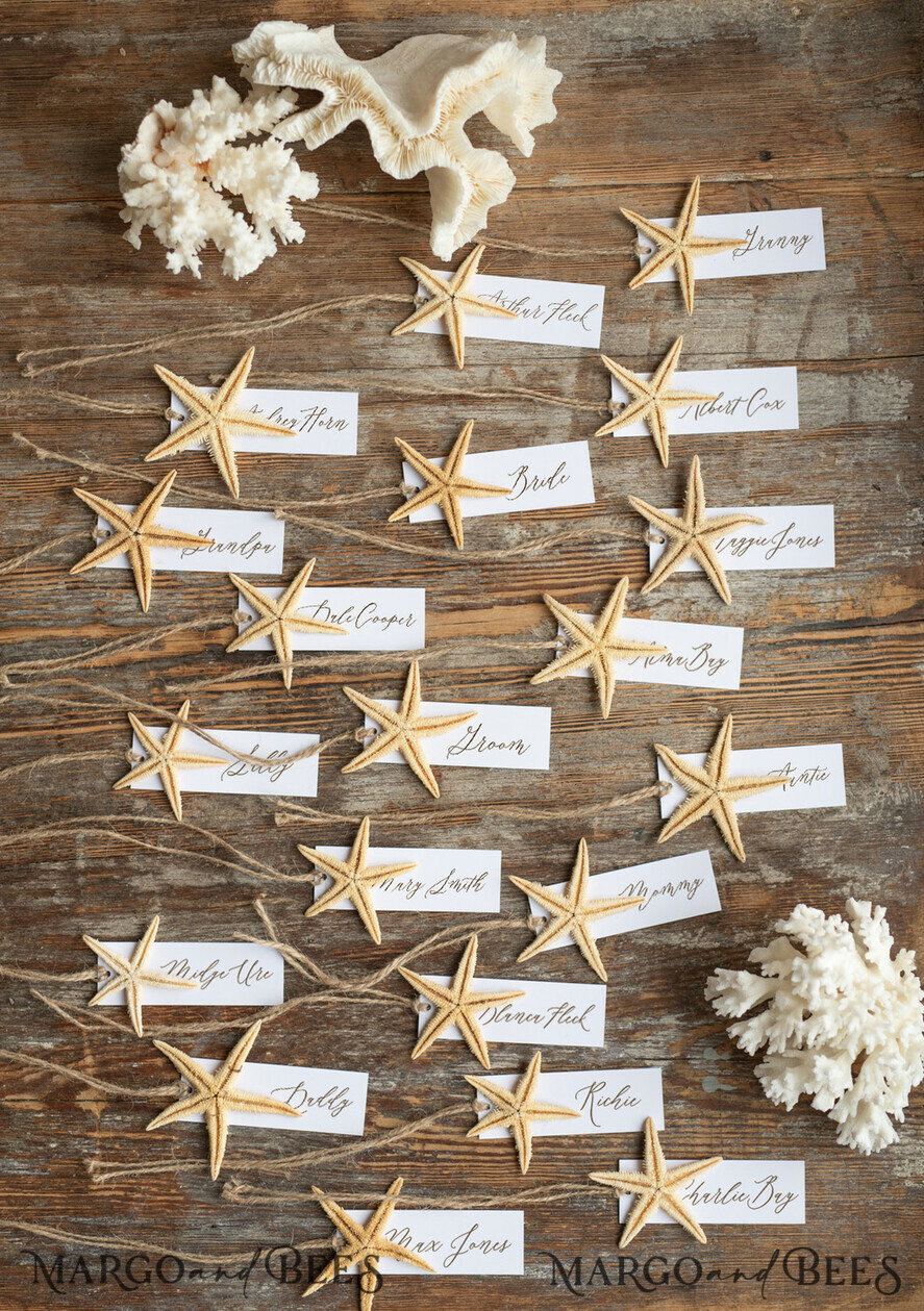 PLACE CARDS / TABLE CARDS Beach/marine/ Destionation Wedding Theme Elegant Marine Wedding Place Cards with a Starfish and Burlap Twine, Minimalistic Name Tags For Your Wedding Tables, Romantic Wedding Place Tags, Editable Text 