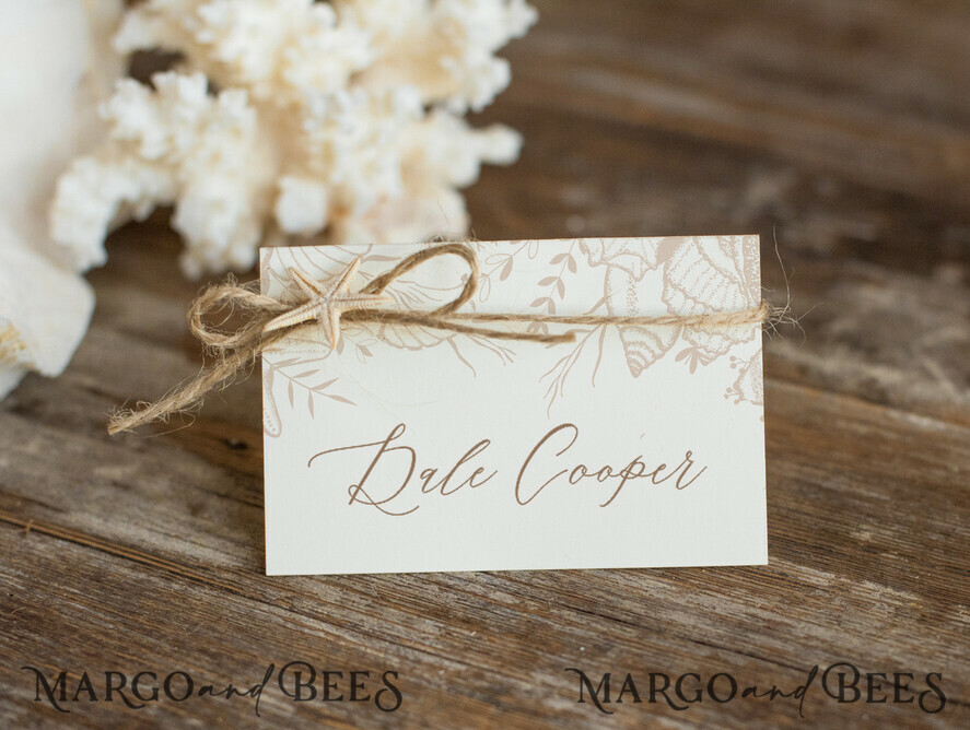 PLACE CARDS / TABLE CARDS Beach/marine/ Destionation Wedding Theme Beach Ivory Wedding Place Cards with Natural Burlap Twine and Starfish, Sea Theme Name Tags For Your Wedding Tables, Romantic Wedding Place Tags, Editable Text