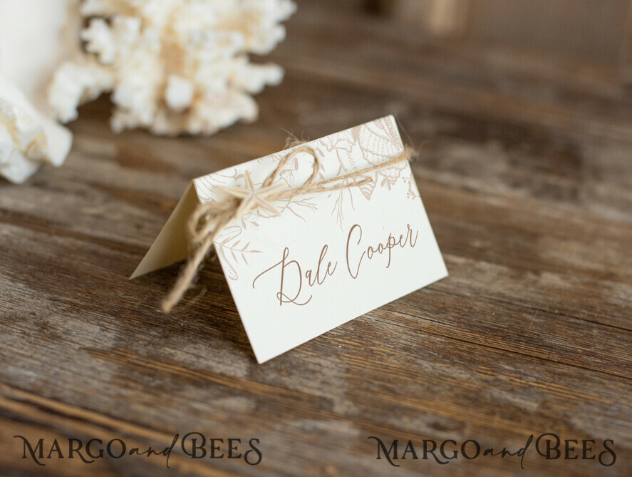 PLACE CARDS / TABLE CARDS Beach/marine/ Destionation Wedding Theme Beach Ivory Wedding Place Cards with Natural Burlap Twine and Starfish, Sea Theme Name Tags For Your Wedding Tables, Romantic Wedding Place Tags, Editable Text