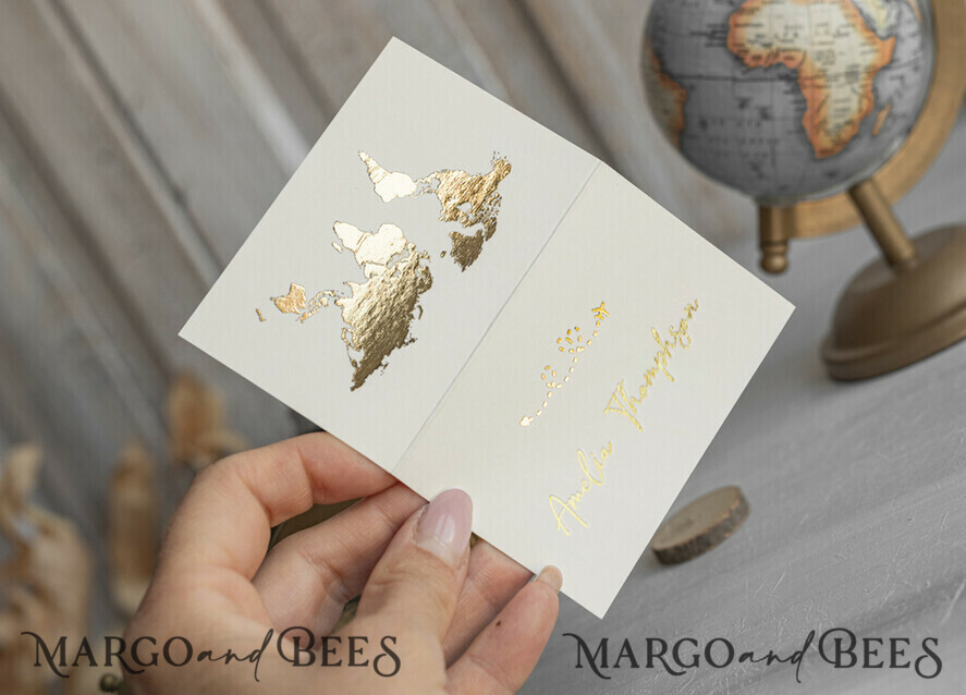 PLACE CARDS / TABLE CARDS Beach/marine/ Destionation Wedding Theme Travel Passport Gold Foil Wedding Place Cards, Wedding Escort Card, Elegant Destination place cards, Personalized wedding decoration