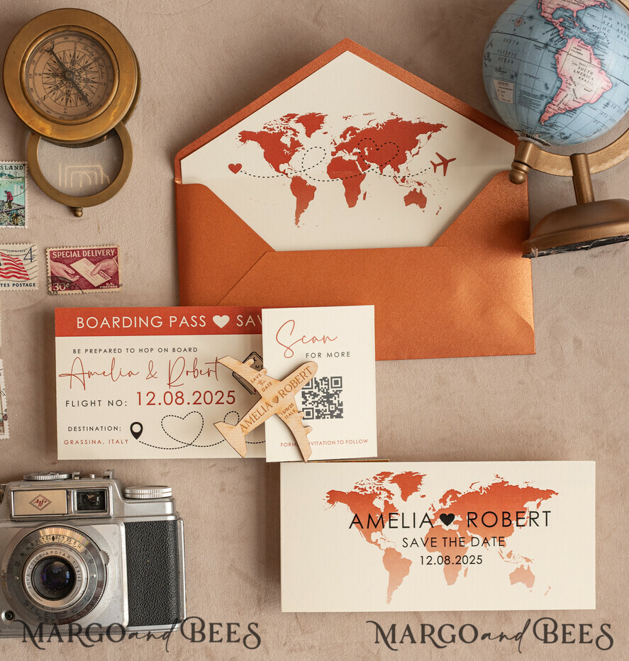 SAVE THE DATES beach travel magnets Terracotta Wooden airplane magnet Save The Date Cards  with photo boardingpass travel airplane save the dates destination wedding magnets