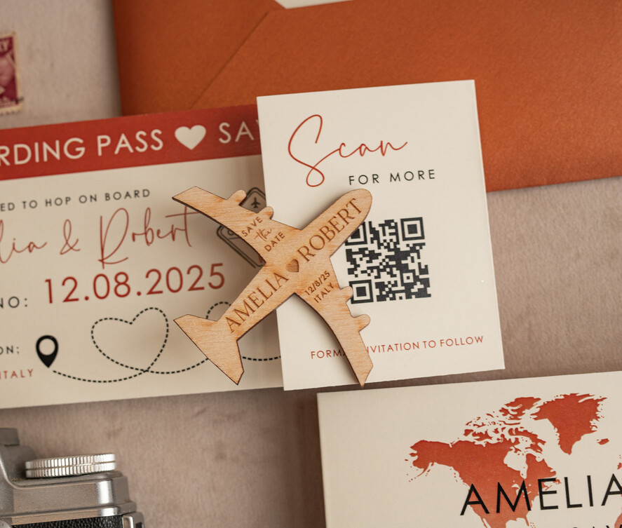 SAVE THE DATES beach travel magnets Terracotta Wooden airplane magnet Save The Date Cards  with photo boardingpass travel airplane save the dates destination wedding magnets