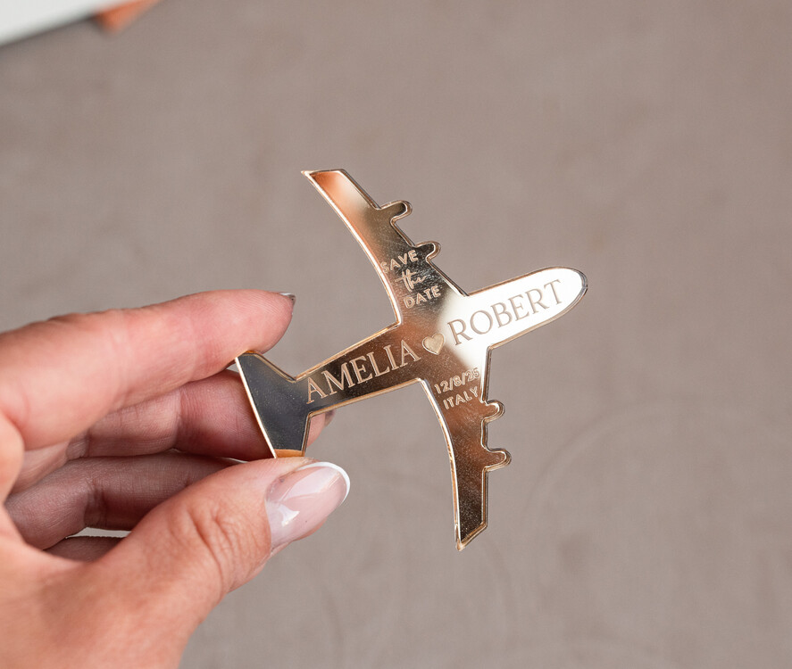 SAVE THE DATES beach travel magnets Terracotta golden airplane magnet Save The Date Cards  boardingpass travel airplane save the dates destination wedding magnets