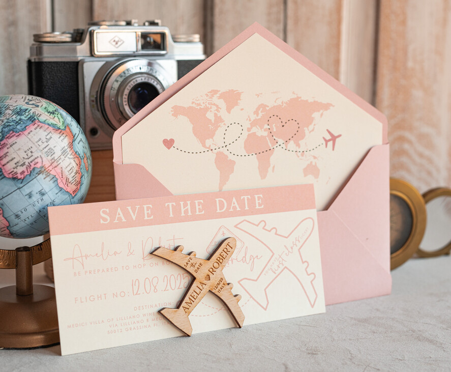 SAVE THE DATES beach travel magnets Blush Pink Wooden airplane magnet Save The Date Cards  boardingpass travel airplane save the dates destination wedding magnets