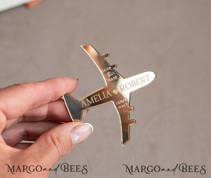 SAVE THE DATES beach travel magnets Sage green  golden airplane magnet Save The Date Cards  boardingpass travel airplane save the dates destination wedding magnets
