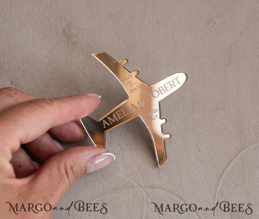 DATEN MERKEN Strand-Reise-Magnete Terrakotta goldener Flugzeugmagnet Save The Date Karten Bordkarte Reise Flugzeug Save the Dates Destination Hochzeit Magnete