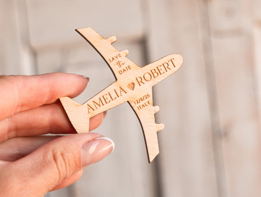 DATEN MERKEN Strand-Reise-Magnete Rosa Holzflugzeugmagnet Save The Date Karten mit Foto Bordkarte Reiseflugzeug Save the Dates Destination Hochzeit Magnete