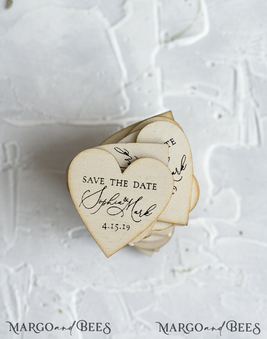 DATEN MERKEN rustikale Boho-Magnete Speichern Sie das Datum handgemachte Karten moderne Magnet Hochzeit Save The Date Karte und Herzmagnet, Blush Pink Save Our Date Holzmagnete