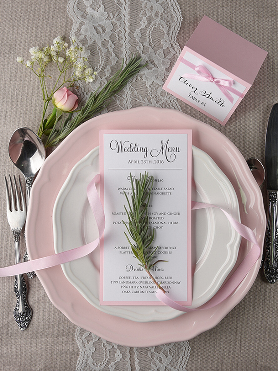 MENU & PROGRAMS rustic and lace Romantic Handmade Blush Pink Wedding Menu, Glamour Minimalist Dinner menu with Ribbon, Elegant Simple Party Table Menu, Modern White And Pink Wedding Menu Card 