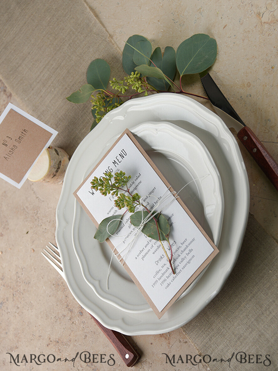 MENU & PROGRAMS rustic and lace Rustic Wedding Menu with Twine, Barn Wedding Dinner Menu, White Romantic Personalized Cards, Kraft Wedding Menu, Simple Rustic Wedding Menu, Elegant Eco Wedding Menu Cards