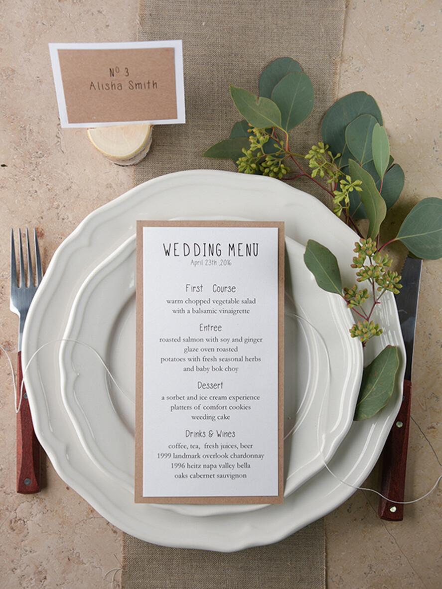 MENU & PROGRAMS rustic and lace Rustic Wedding Menu with Twine, Barn Wedding Dinner Menu, White Romantic Personalized Cards, Kraft Wedding Menu, Simple Rustic Wedding Menu, Elegant Eco Wedding Menu Cards