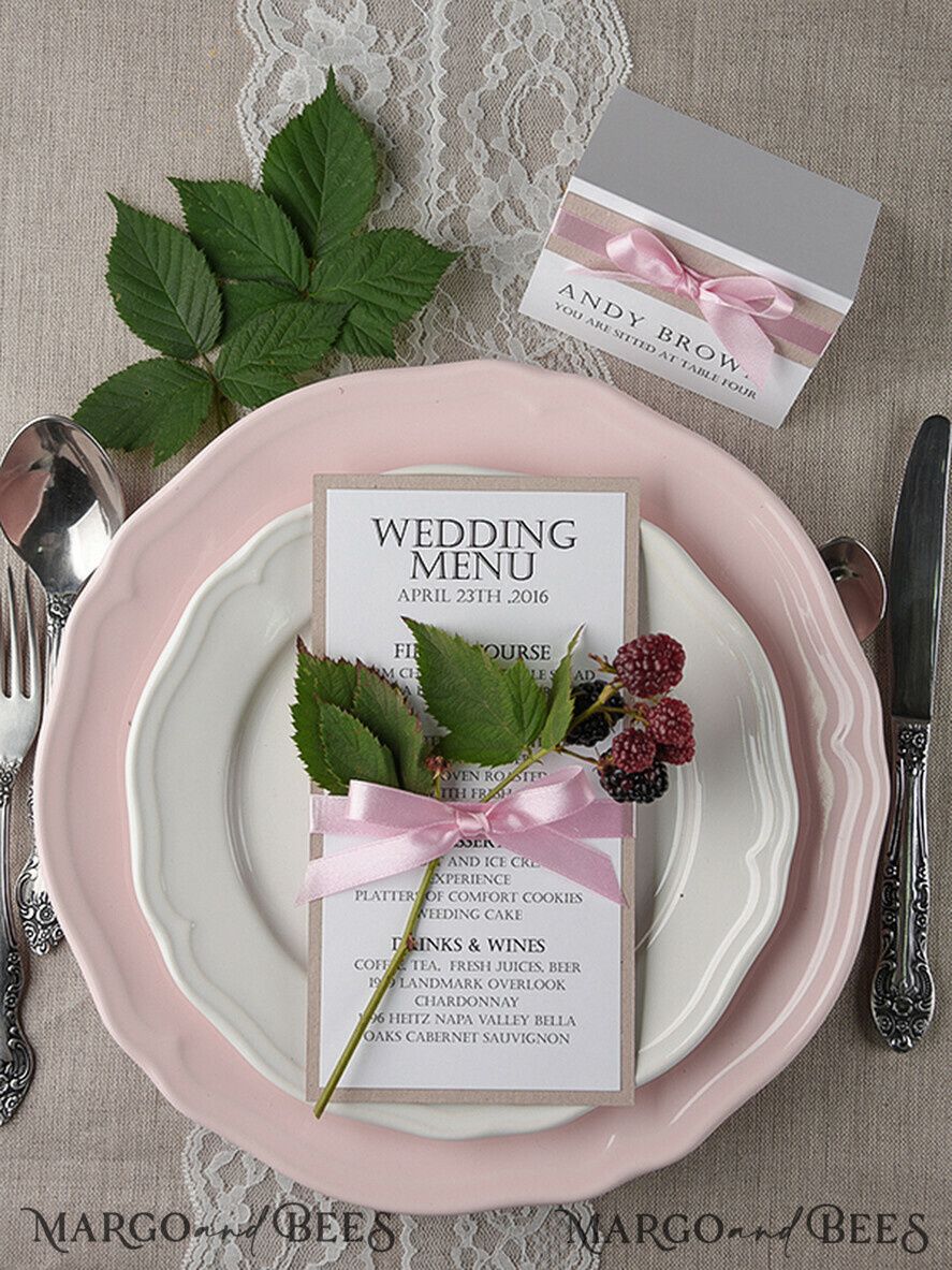 MENU & PROGRAMS rustic and lace Rustic Wedding Menu with Ribbon, Barn Wedding Dinner Menu, Eco Romantic Personalized Cards, Kraft Wedding Menu, Simple Rustic Wedding Menu, Elegant Ecru Wedding Menu Cards