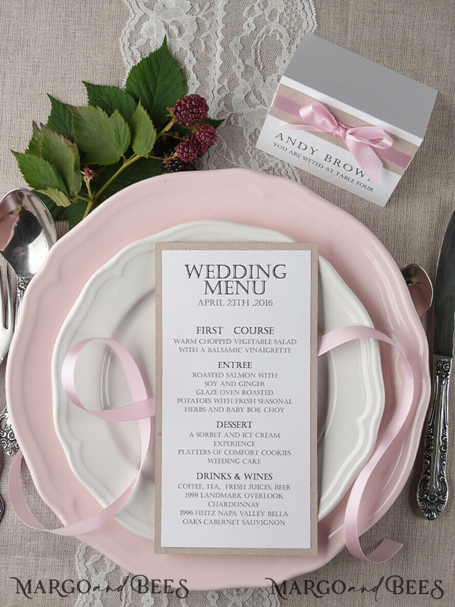 MENU & PROGRAMS rustic and lace Rustic Wedding Menu with Ribbon, Barn Wedding Dinner Menu, Eco Romantic Personalized Cards, Kraft Wedding Menu, Simple Rustic Wedding Menu, Elegant Ecru Wedding Menu Cards