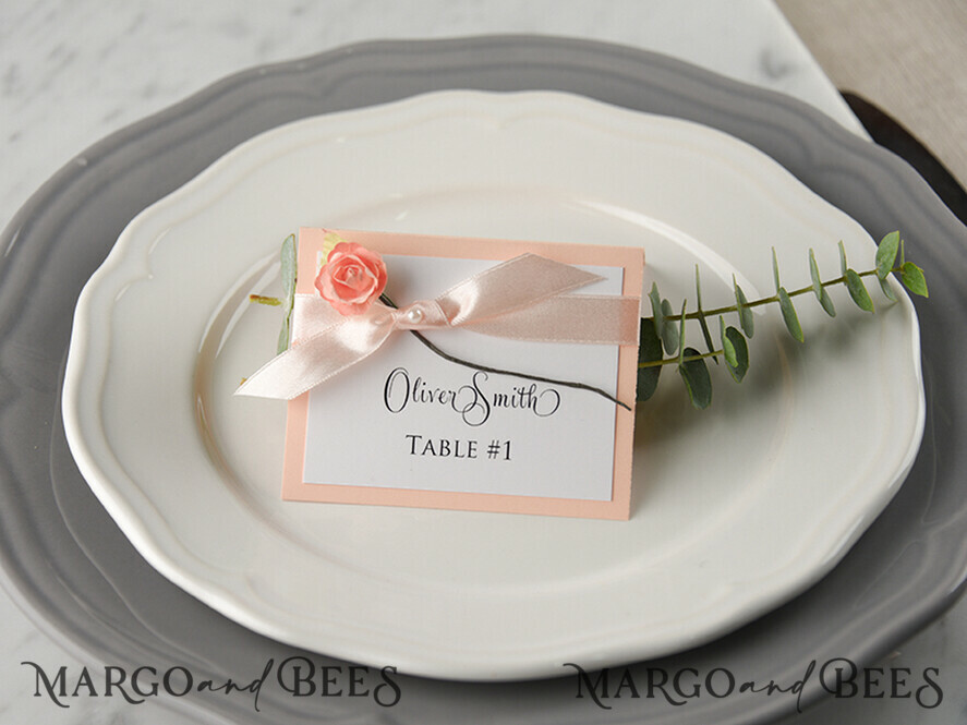 PLACE CARDS / TABLE CARDS rustic and lace Romantic Pink Ribbon Bow Wedding Place Cards, Blush Pink Name Tags with Light Pink Ribbon Bow, Elegant Wedding Stationery, Rustic Escort Cards, Editable Text