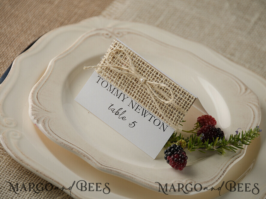 PLACE CARDS / TABLE CARDS rustic and lace Rustic Wedding Place Cards, White and Eco Place Cards, Natural Burlap Twine Wedding Name Cards, Eco Rustic Name Tags, Editable Text, Simple Design Escort Cards